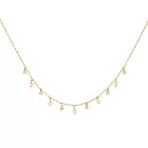 Adinas Cubic Zirconia Bezel x Imitation Pearl Dangling Necklace 14k Gold Plated